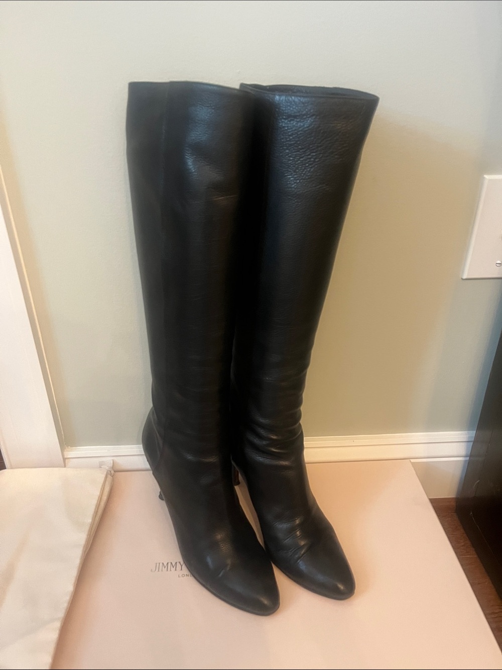Jimmy Choo Black Leather Tall Knee Boots